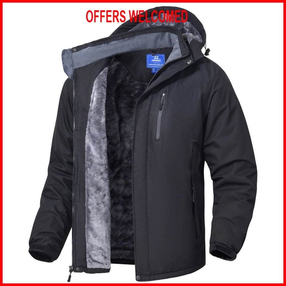 Men's Skiing Jacket Waterproof Windproof Fleece Liner Hooded Winter Coat